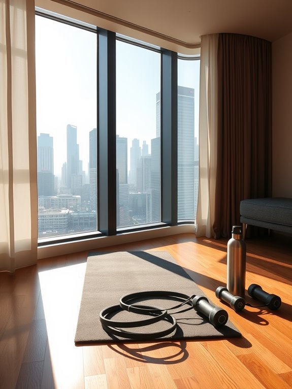 hotel room workout setup