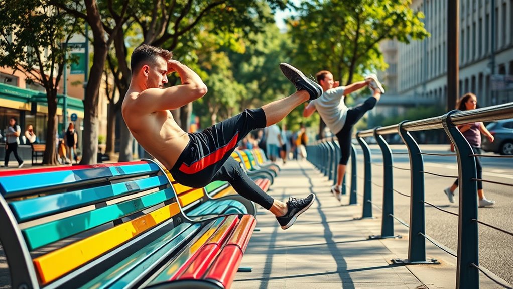 mobile workout with street furniture