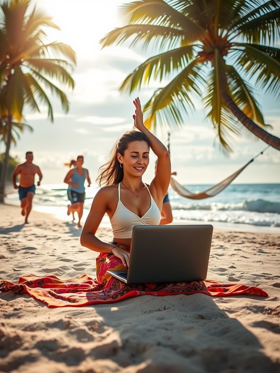 thriving digital nomads exercising regularly