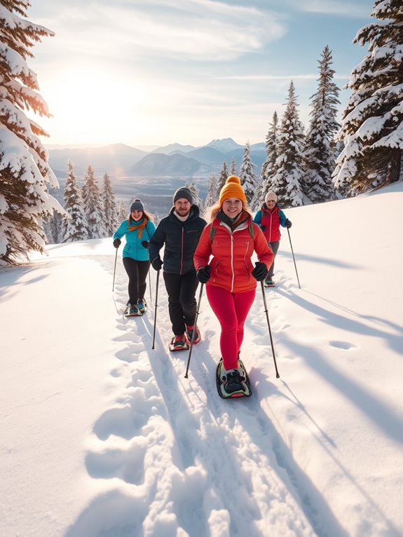 winter hiking with snowshoes